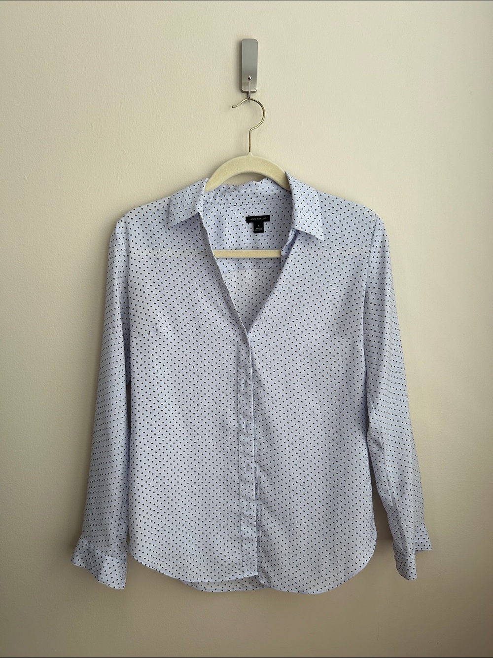 Light Blue Women’s Button-Down Shirt with Micro Dot Pattern